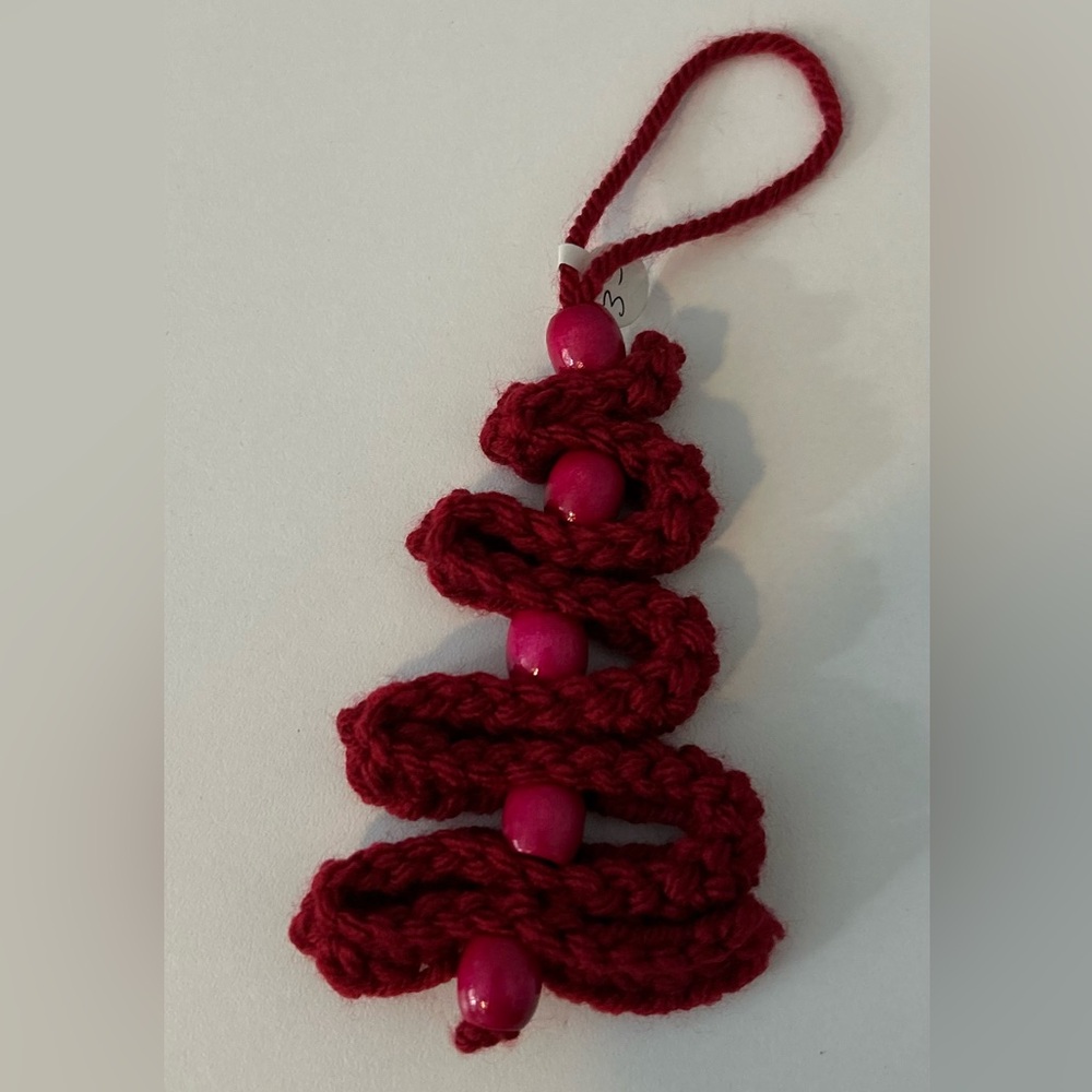 Small Burgundy Crochet Christmas Tree Ornament or Gift Tag